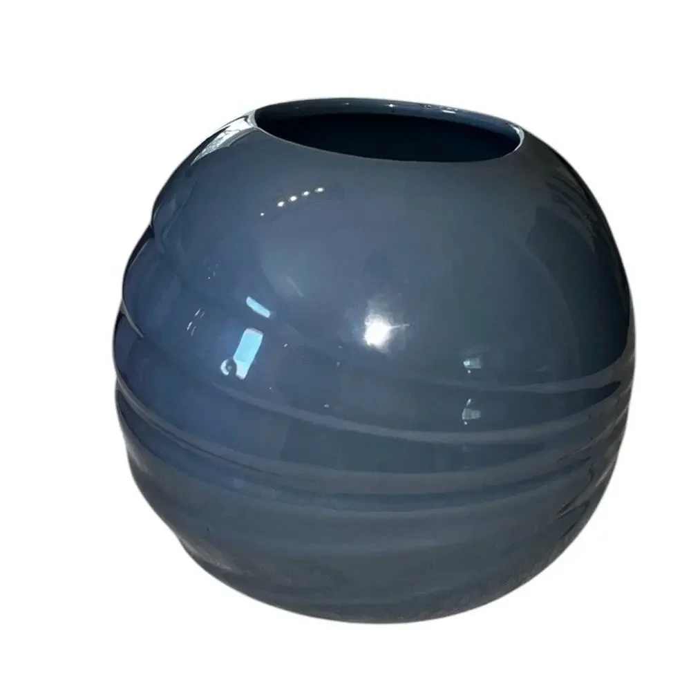 Vintage Ceramic Medium Blue Gray Round Ball Vase MCM 6 Inches Height Taiwan